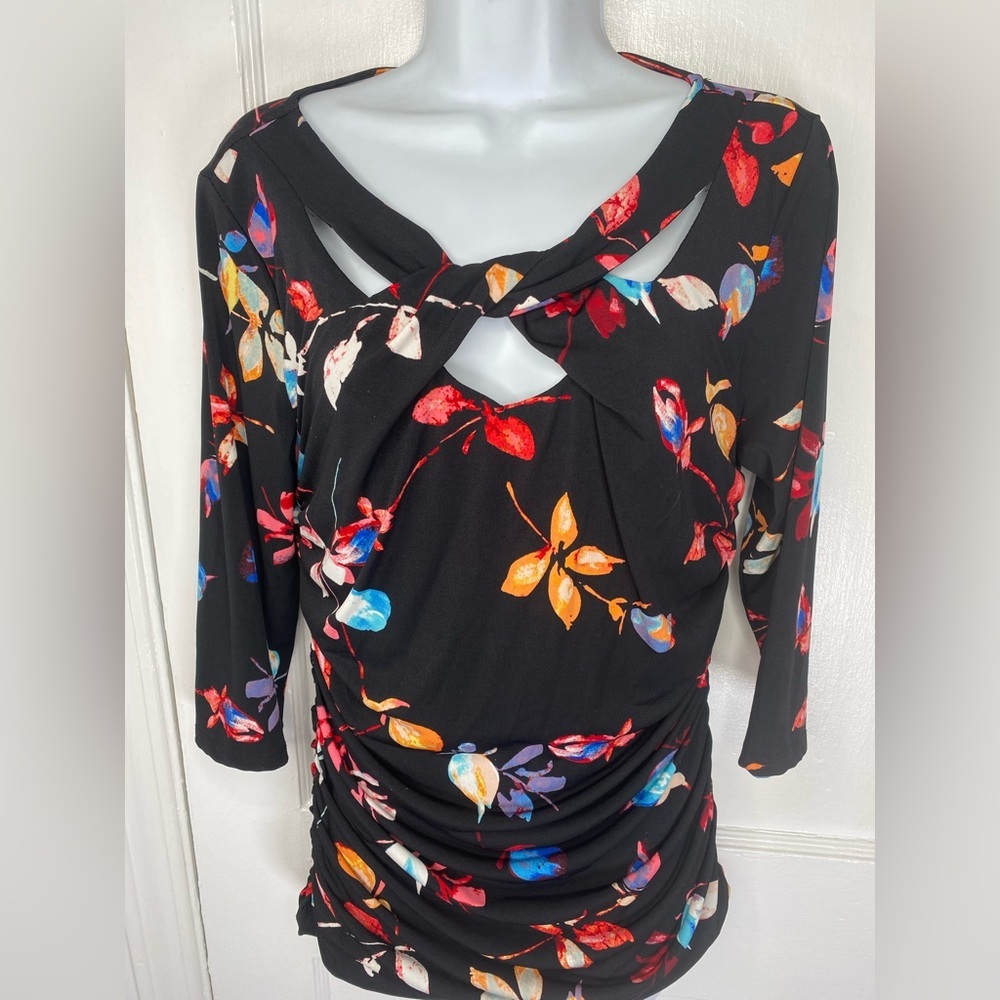 Jennifer Lopez Black Floral Cutout Blouse